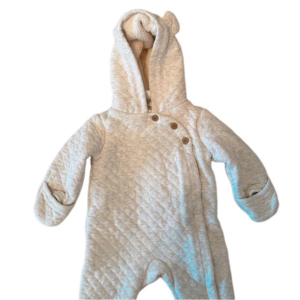 Carters Hooded Quilted Grey Bear Onesie 6mo